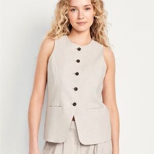 Old Navy Linen-Blend Button-Front Vest in Natural, Size M – New with Tags
